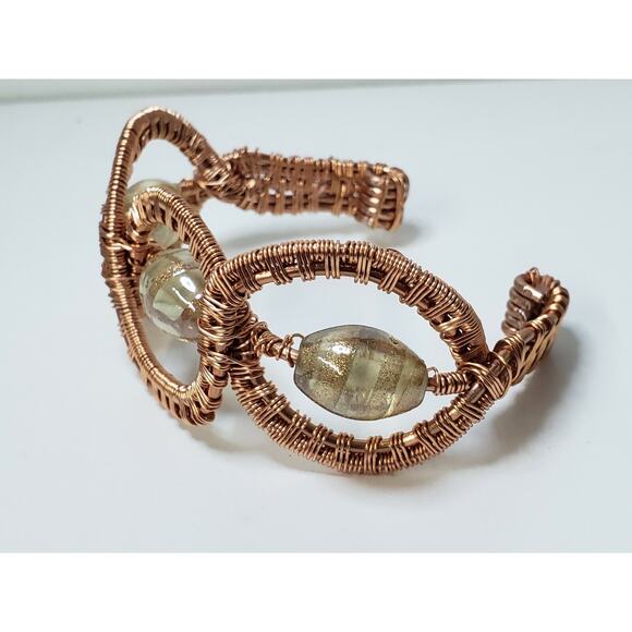 Hand Woven, Nickel Free Copper, Wire Wrapped Bracelet with Italian Morano Glass - Picture 2 of 4